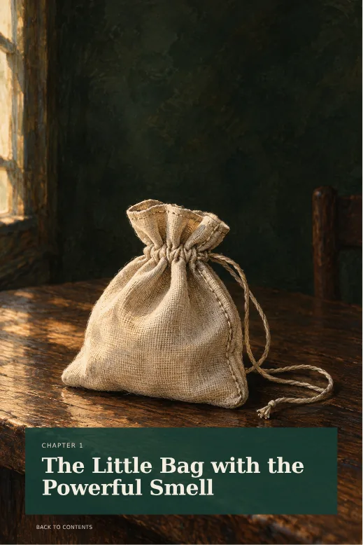 Appalachian Secrets page showing a small woven bag and the opening of chapter one